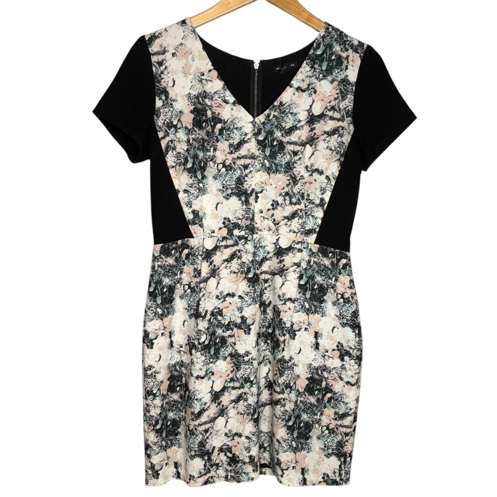 Club Monaco dress Black Cream Abstract print women’s size 8 short sleeve